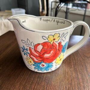 Molly Hatch Anthropologie 1 Quart 4 Cups Measuring Cup Flower Design